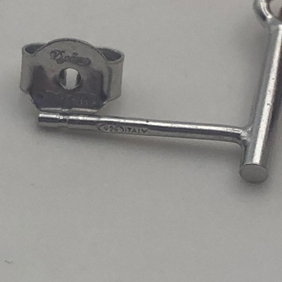 DYADEMA Sterling Silver & Rose Gold Plate Bar & Puffy Heart Stud Earrings 21mm - Picture 5 of 5